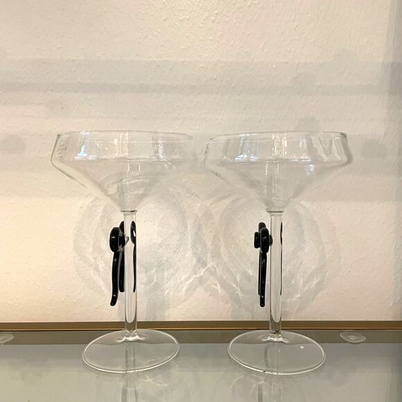 Black Bow Coupe Glass Set of 2 Holiday Glam Barware NEW - Picture 6 of 13